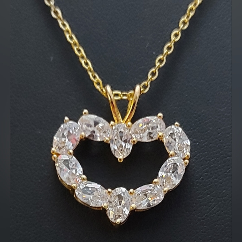 Cubic Zirconia Heart Goldtone 18in. Necklace from Sears New Old Stock
